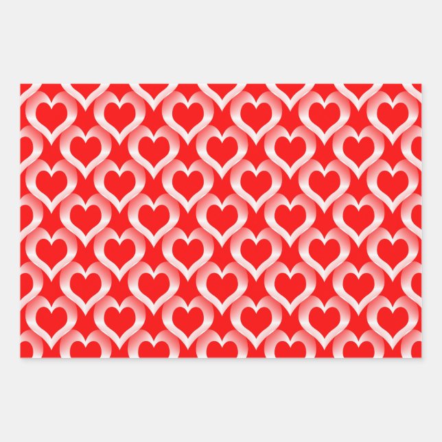 Red White Hearts Pattern Geschenkpapier Set (Vorderseite)