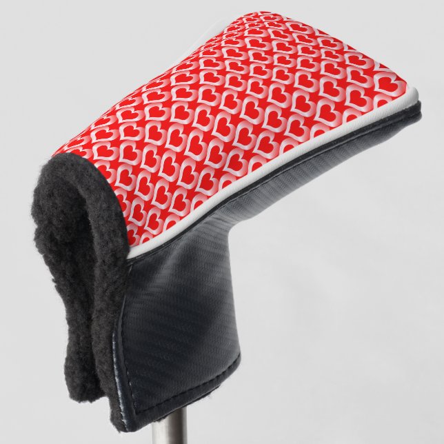 Red White Hearts Pattern Golf Headcover (3/4 Vorderseite)