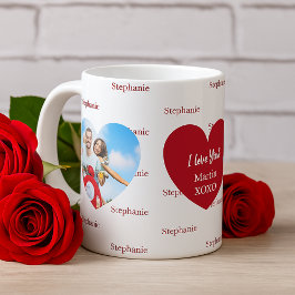 Red white hearts photo name love you kaffeetasse