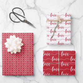 Red & White Hearts Script Liebe Valentinstag Geschenkpapier Set