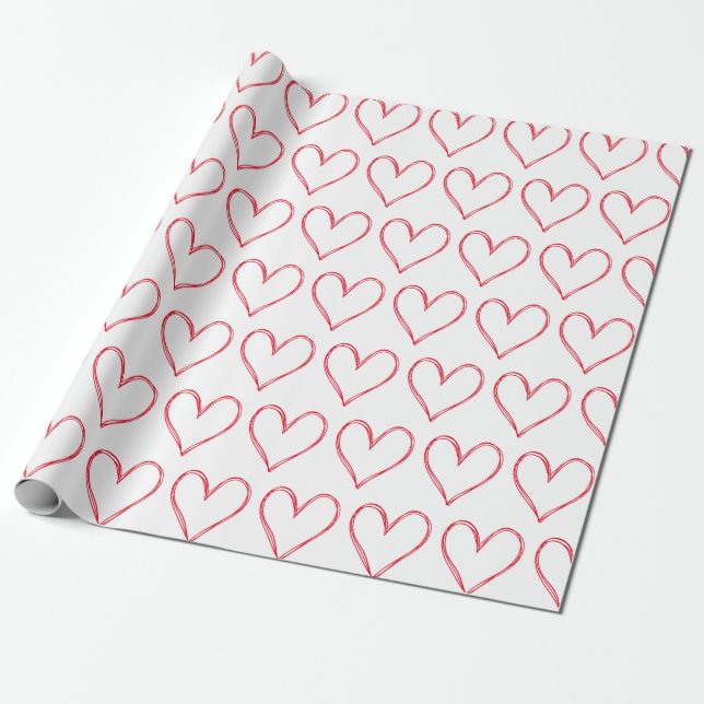 Red White Hearts Valentinstag Muster Liebe Wrapp Geschenkpapier (Ungerollt)
