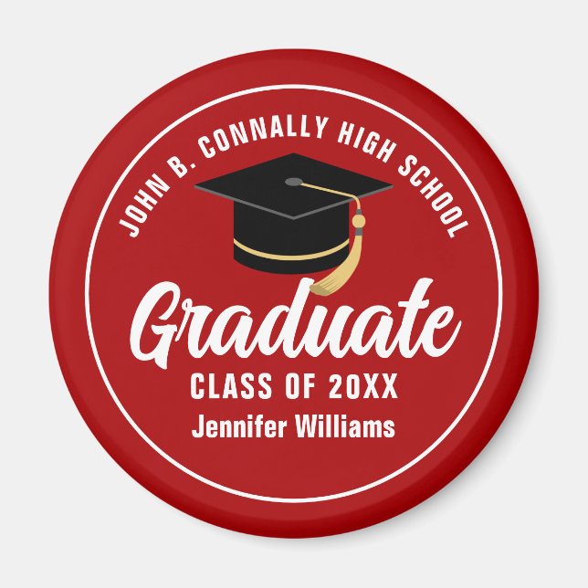 Red White High School Graduate Custom Abschluss Magnet (Vorne)