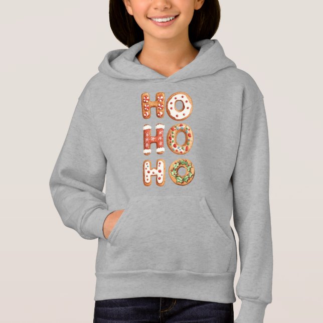 Red White Ho Ho Ho Gingerbrei Keks Weihnachten Hoodie (Vorderseite)