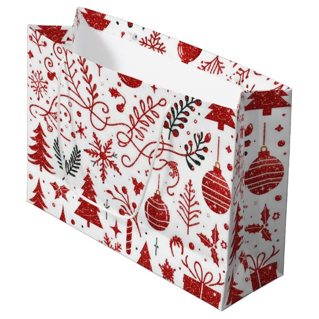 Red White Holiday Geschenktasche Große Geschenktüte (Vorderseite Schrägansicht)
