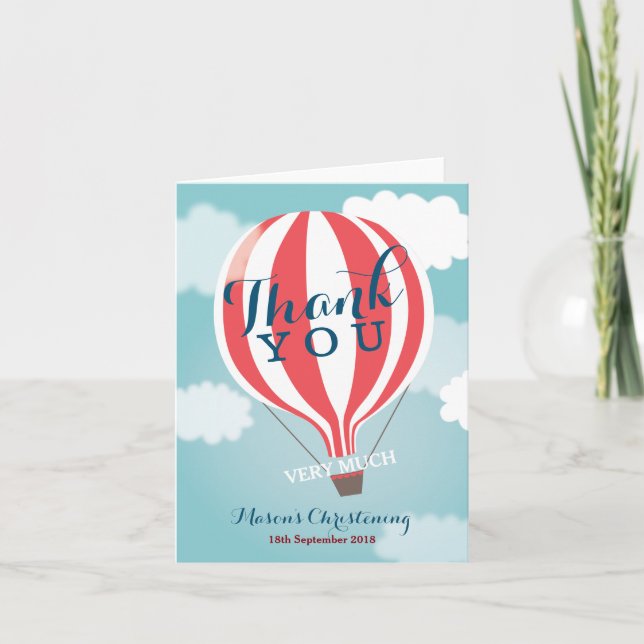 Red White Hot Air Ballon Danke Note Card (Vorderseite)