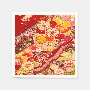 Red White Japanese Kimono Floral Decoupage Paper Serviette