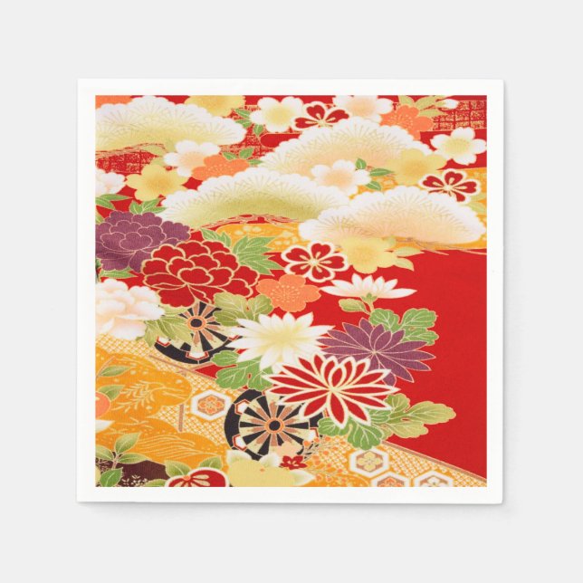 Red White Japanese Kimono Floral Decoupage Paper Serviette (Vorderseite)