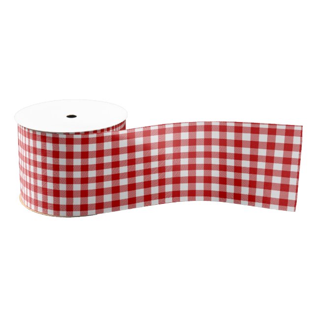 Red White Kariert Tartan Holiday Ripsband (Spule)