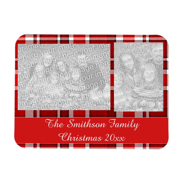 Red White Kariert Tartan Magnet (Horizontal)