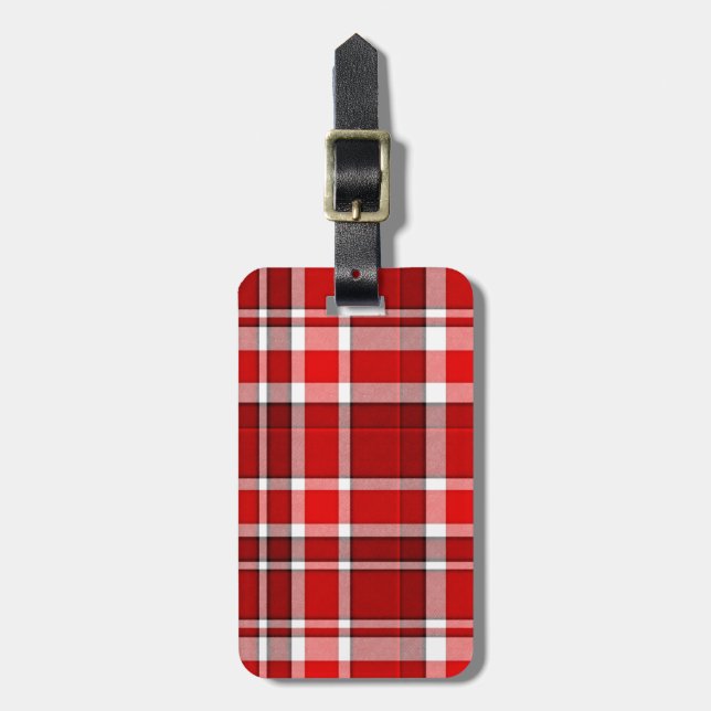 Red White Kariert Tartan | Name hinzufügen Gepäckanhänger (Vorderseite vertikal)