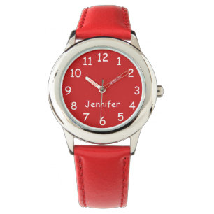 Red & White Kid's, Name, Red Face and Strap Wrist Armbanduhr