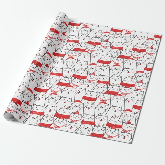 Red White Kitts Cats Funny Christmas Weihnachtsges Geschenkpapier (Ungerollt)