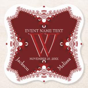 Red White Lace Border Wedding Anniversary Elegant Untersetzer