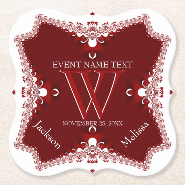 Red White Lace Border Wedding Anniversary Elegant Untersetzer (Vorderseite)