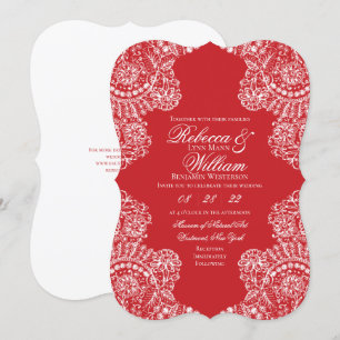 Red White Lace Elegante Wedding Einladung