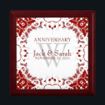 Red White Lace Hochzeitstag Geschenkboxen<br><div class="desc">Einzigartige und stilvolle Fraktal-Spitze grenzt wunderschöne Rot-Weiß-Farben an - exquisite und elegante Brauchtum, Jubiläum oder Verlobung präsentiert. Personalisieren Sie sich mit Namen, Jubiläumsdatum und Monogramm oder Zahlen - gemacht in eine wunderbare hölzerne Geschenkboxen, um Schmuckstücke behalten, Schmuckkästchen für Ihre speziellen Kuchen. Ein wunderbares Geschenk - füllen Sie die Schachtel mit...</div>