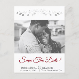 Red & White Lacy Border Wedding Save the Date Feiertagspostkarte
