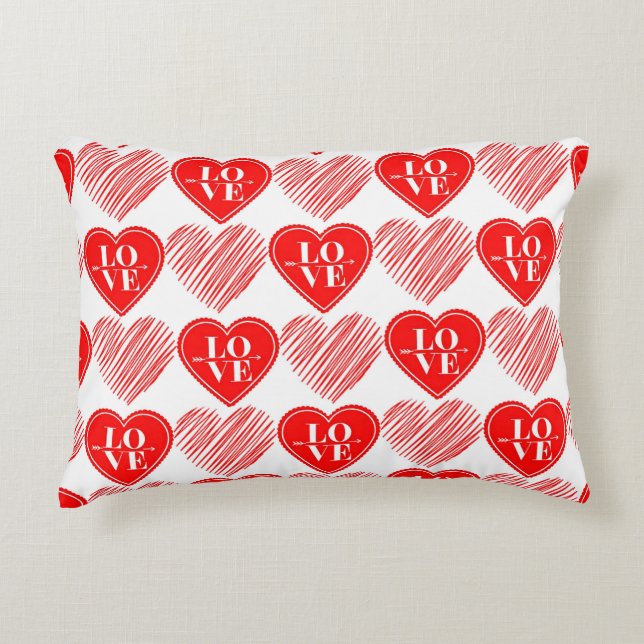 Red White Liebe Hearts Dekokissen (Vorderseite)