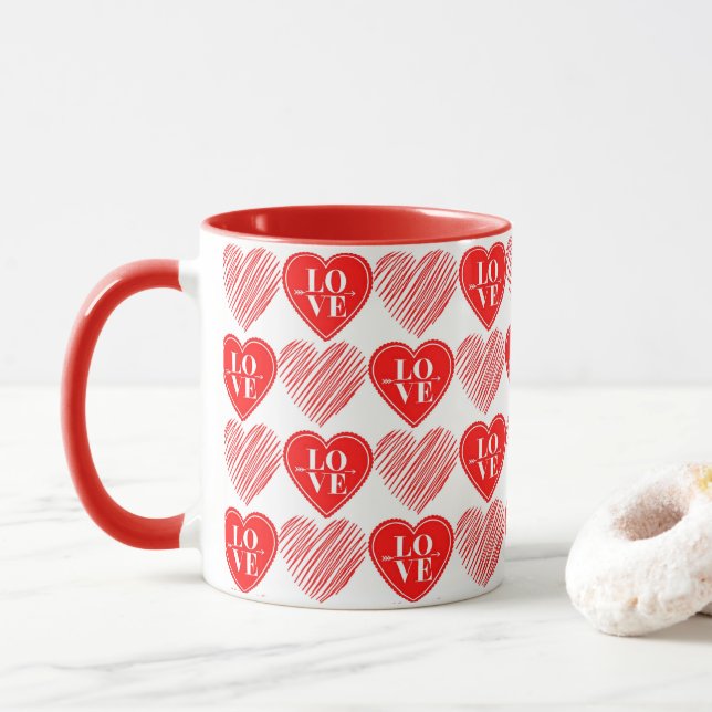 Red White Liebe Hearts Tasse (Mit Donut)