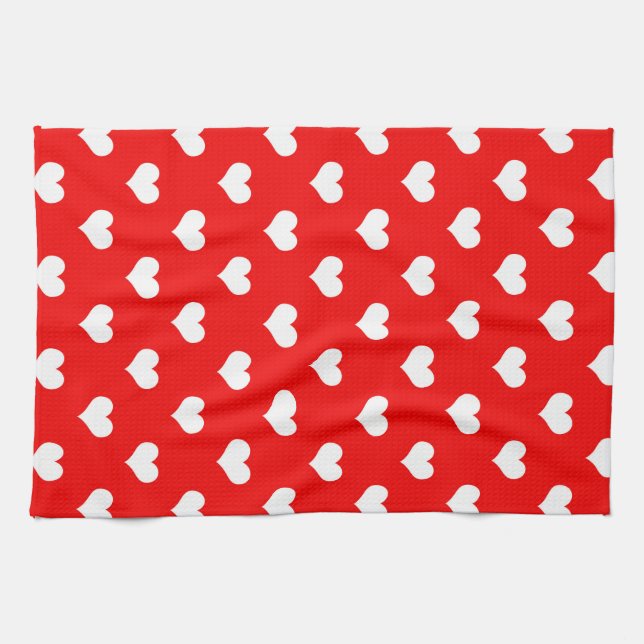 Red White Liebe Herzdesign Geschirrtuch (Horizontal)