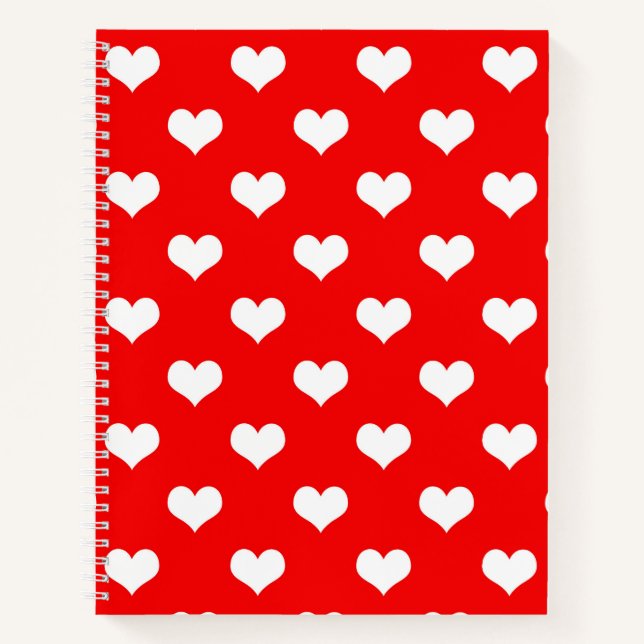 Red White Liebe Herzdesign Notizbuch (Vorderseite)