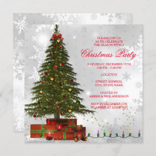 Red White Lights Tree Festivals Weihnachtsfest Par Einladung