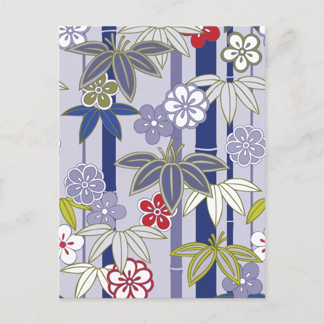 Red White Lila Floral Japanisch Kimono Muster Postkarte (Vorderseite)