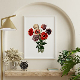 Red White Lila Vintag Moody Floral Blume Poster