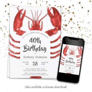 Red White Lobster Bob Custom Geburtstagsparty Einladung