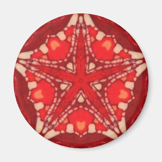 Red White Mandala Star Fraktal Geometry Magnet (Vorne)