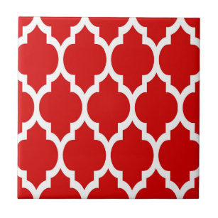 Red White marokkanische Quatrefoil Pattern #4 Fliese
