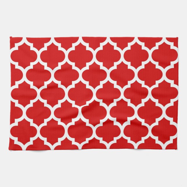 Red White marokkanische Quatrefoil Pattern #5 Geschirrtuch (Horizontal)