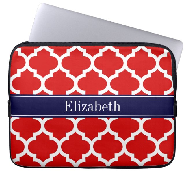 Red White Marokko #5 Navy Blue Name Monogram Laptopschutzhülle (Vorderseite)