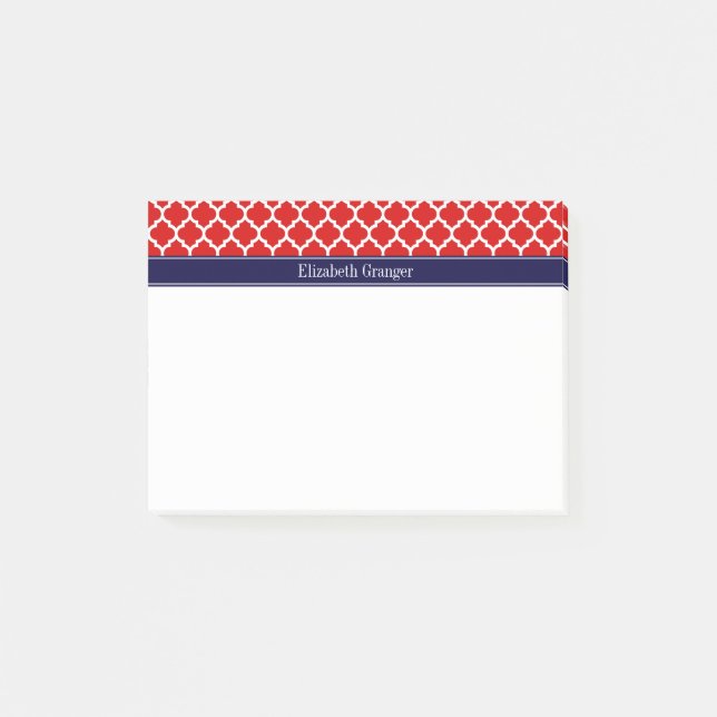 Red White Marokko #5 Navy Blue Name Monogram Post-it Klebezettel (Vorderseite)