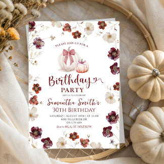 Red White Marsala Herbst Wildblume Geburtstag Einladung