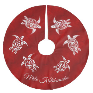 Red White   Mele Kalikimaka   Hawaiianische Weihna Polyester Weihnachtsbaumdecke