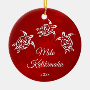 Red White Mele Kalikimaka Weihnachten Keramik Ornament