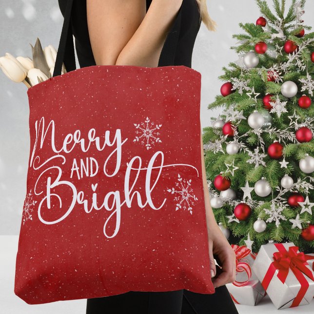 Red & White Merry und Bright Glitzer Snow Holiday (Red & White Merry and Bright Glitter Snow Christmas Holiday Tote Bag)