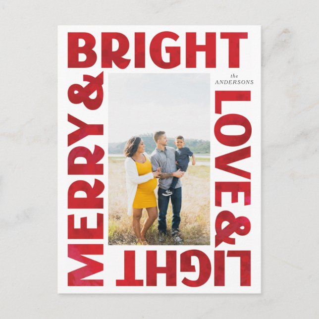 Red White Merry und Helle Liebe und Light Holiday Postkarte (Vorderseite)
