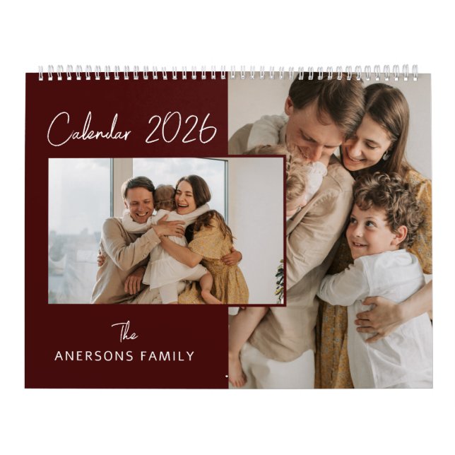 Red & White Minimalist Aesthetic Family Photo Kalender (Titelbild)