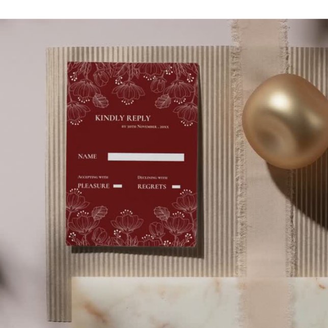 Red White Minimalistisch Line BlumenWedding Rsvp (Red White Minimalist Line Floral Wedding Rsvp)