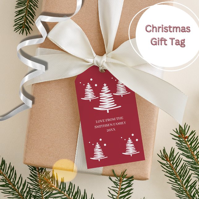 Red White Minimalistische Weihnachtsbaumen Geschen Geschenkanhänger (Von Creator hochgeladen)