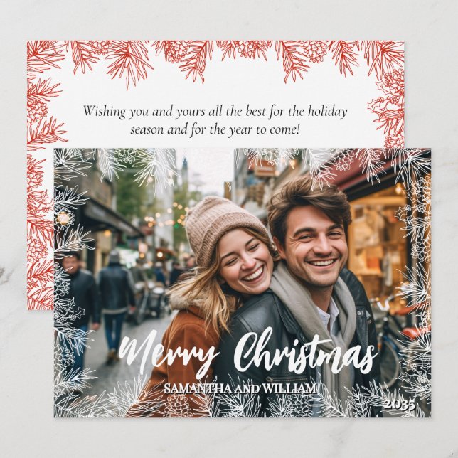 Red White Modern Elegantes Foto Weihnachten (Vorne/Hinten)