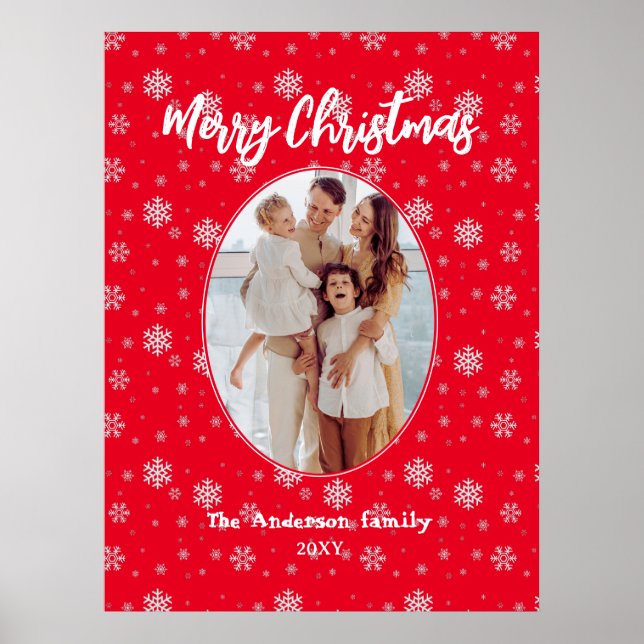 Red White Modern Family Foto Frohe Weihnachten Poster (Vorne)