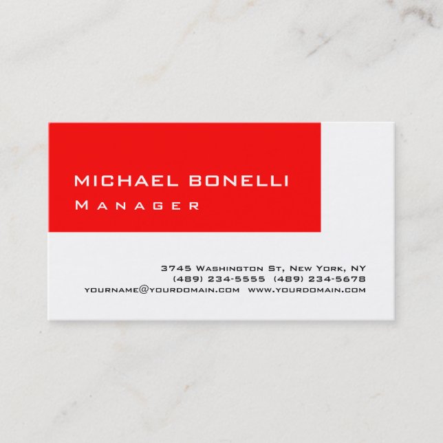 Red White Modern Simple Manager Business Card Visitenkarte (Vorderseite)