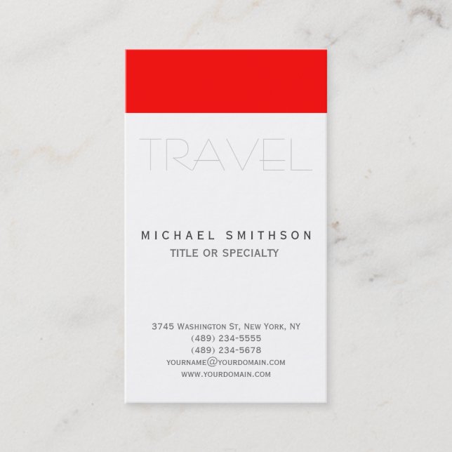 Red White Modern Simple Travel Agent Business Card Visitenkarte (Vorderseite)