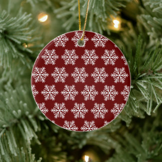 Red White Modern Snowflake Christmas Pattern Keramik Ornament