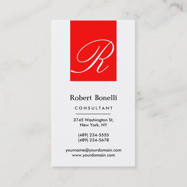 Red White Monogram Consultant Business Card Visitenkarte (Vorderseite)