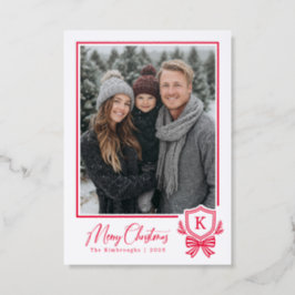 Red White Monogram Crest Bow Christmas 