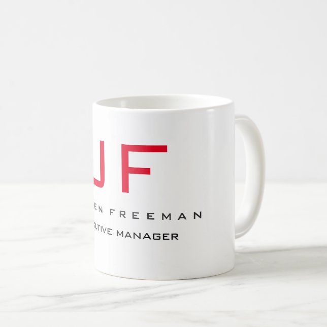 Red White Monogram Modern Minimalistisch Ihren Nam Kaffeetasse (VorderseiteRechts)